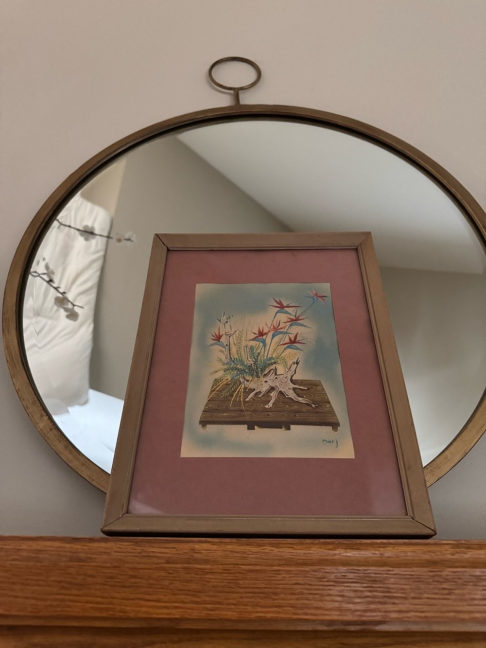 Vintage Mid-Century Watercolor Still Life Birds of Paradise Signed Framed 10x13